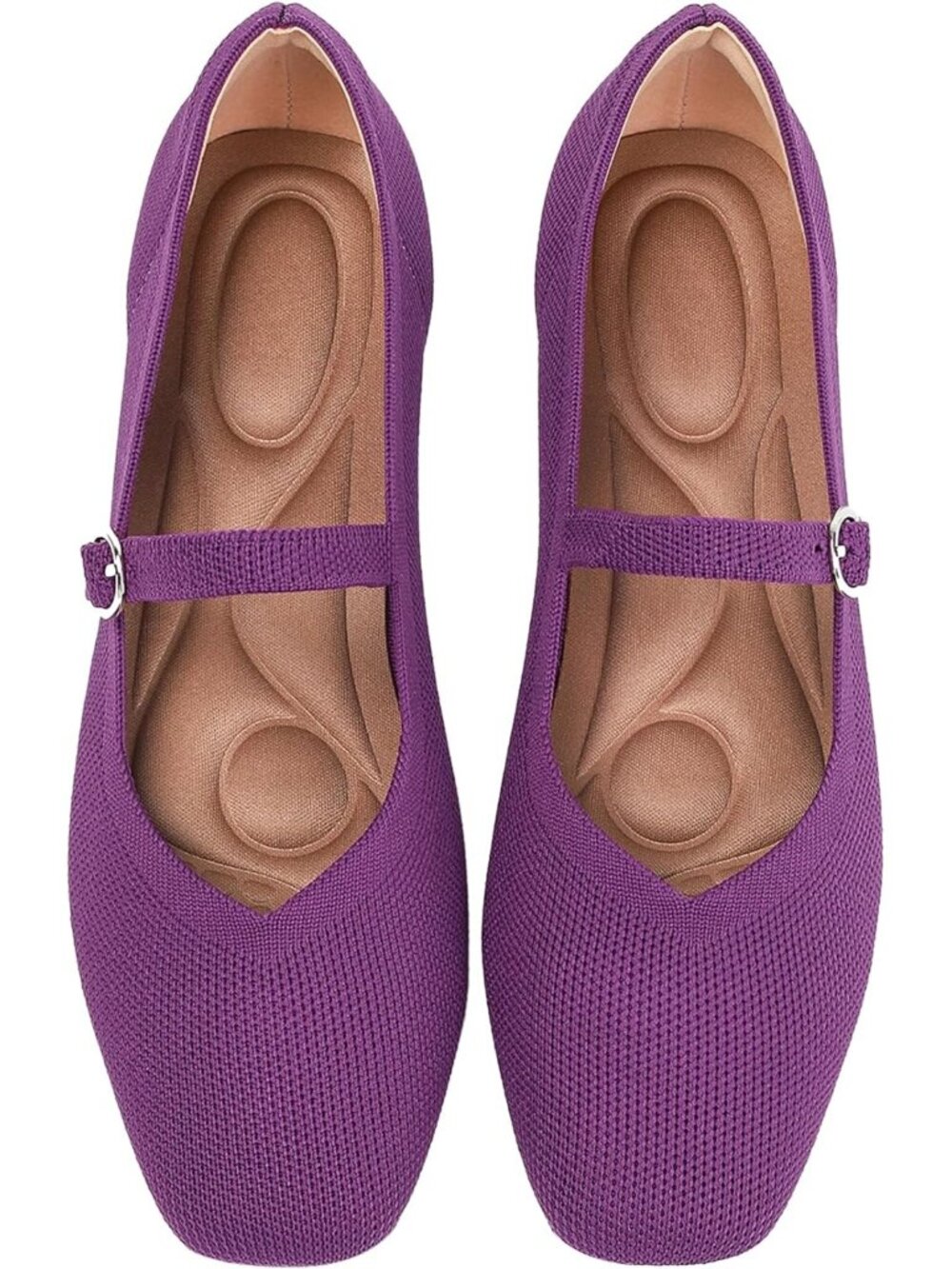 🆕Women's Purple Knit Mary Jane Ballet Flats Square Toe Comfort Dressy Shoes